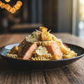 Salmon Caesar salad pasta